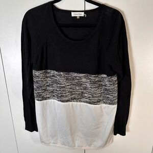 Calvin Klein Women's Black Color Block Long Sleeve Knit Top Size L